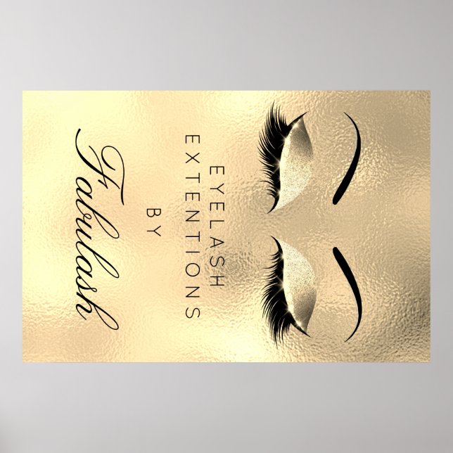 Makeup Beauty Salon Name Gold Luxury Eyebrows Poster (Front)