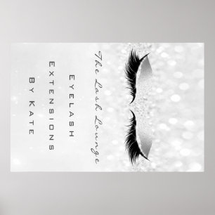 Makeup Beauty Salon Name Gray Silver Spark Lashes Poster