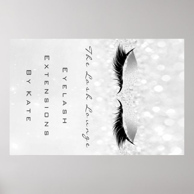Makeup Beauty Salon Name Gray Silver Spark Lashes Poster (Front)