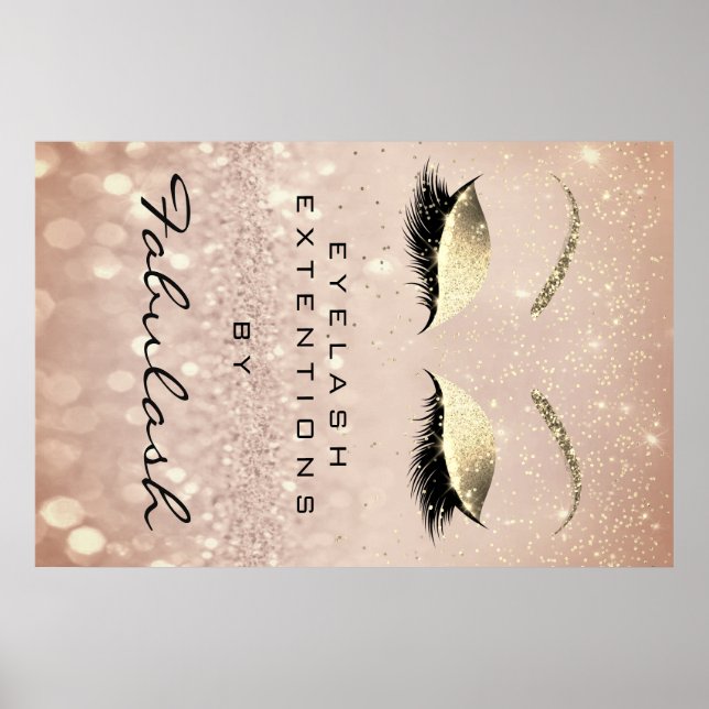 Makeup Beauty Salon Name Rose Gold Blush Eyebrow Poster (Front)