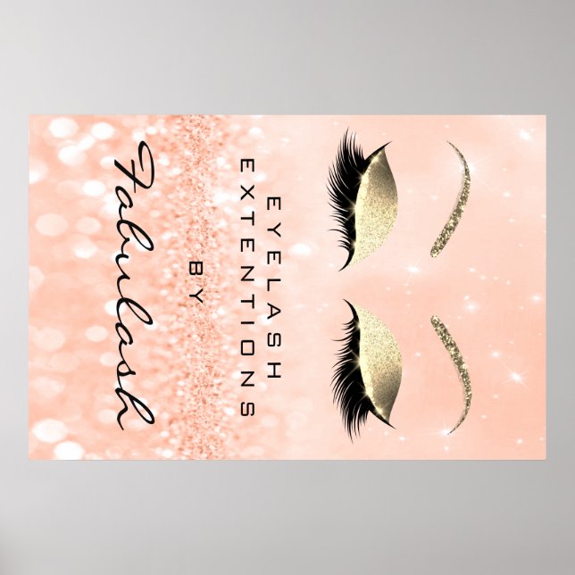 Makeup Beauty Salon Name Rose Gold Peach Eyebrow Poster (Front)