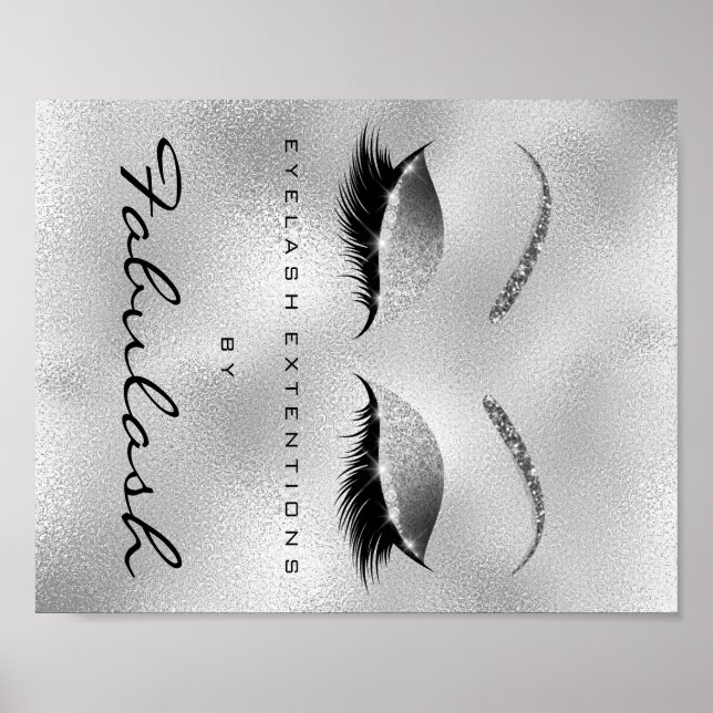 Makeup Beauty Salon Name Silver Glitter Glam Poster (Front)