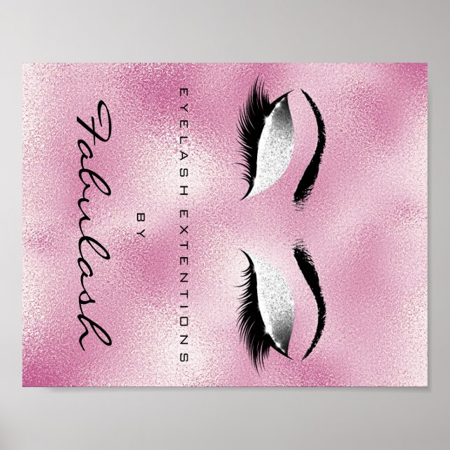 Makeup Beauty Salon Name Silver Glitter Pink Poster (Front)