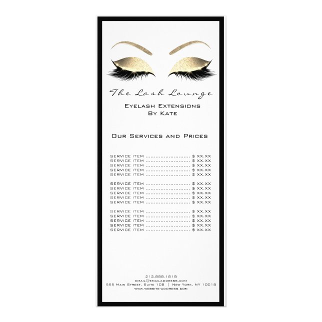 Makeup Beauty Salon Name White Gold Black Eyebrown Rack Card (Front)