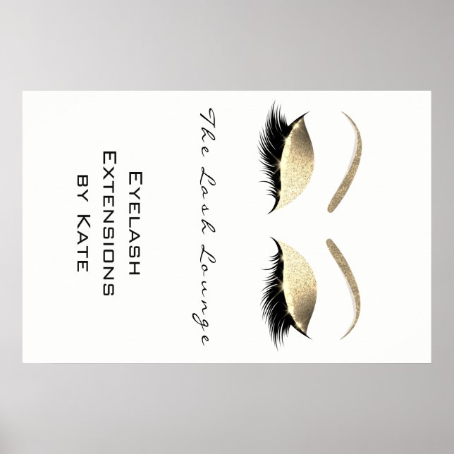 Makeup Beauty Salon Name White Gold Black Eyebrows Poster (Front)