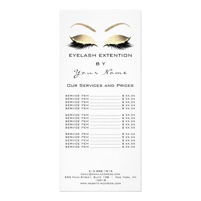 Makeup Beauty Salon Name White Gold Black Eyebrows Rack Card (Back)