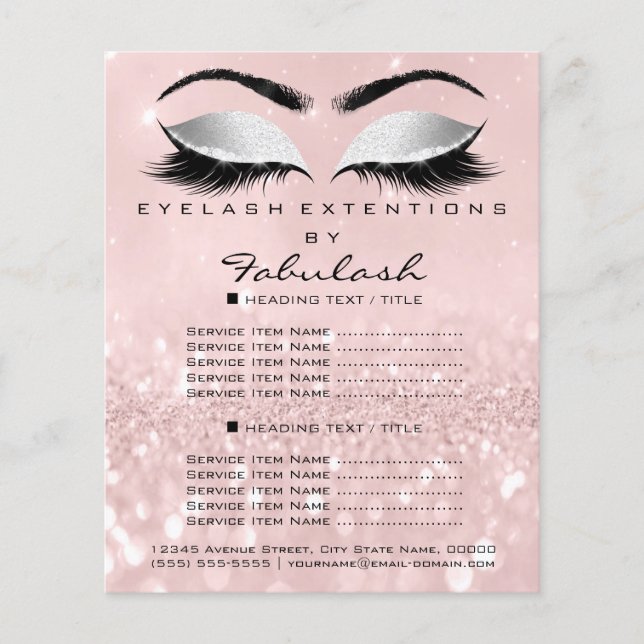 Makeup Beauty Salon Pink Glitter Flyer Grey Lashes (Front)