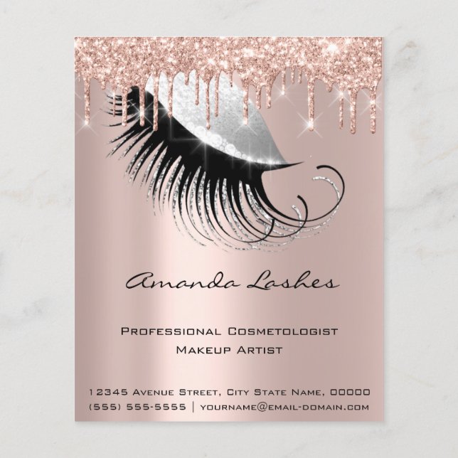 Makeup Beauty Salon Pink Glitter Flyer Grey Rose (Back)