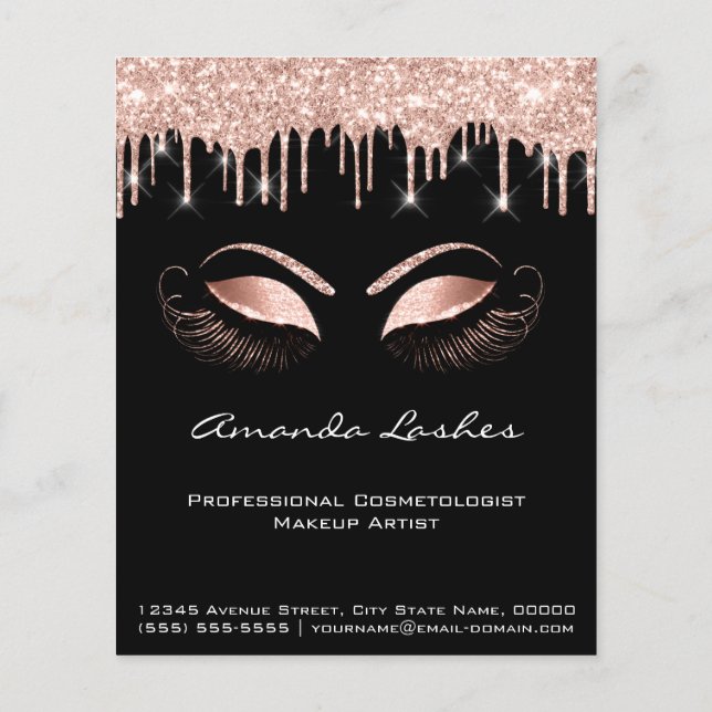 Makeup Beauty Salon Pink Glitter Flyer Spark Black (Back)
