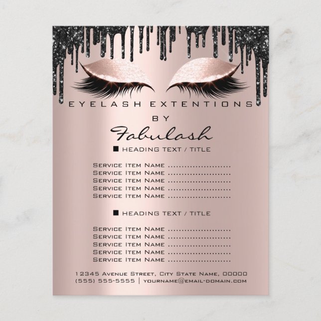 Makeup Beauty Salon Rose Black Drips Flyer Lash (Front)
