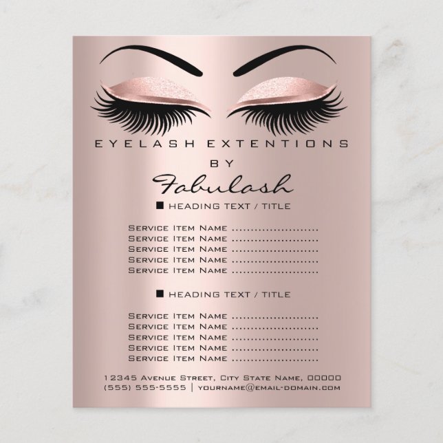 Makeup Beauty Salon Rose Glitter Flyer Lash Brows (Front)