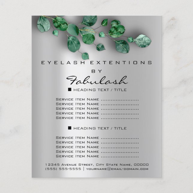 Makeup Beauty Salon Silver Woodland Eucalyptus Flyer (Front)