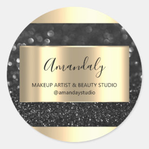 Makeup Beauty Shop Frame Gold Favour Black Grey Classic Round Sticker