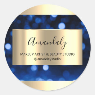 Makeup Beauty Shop Frame Gold Favour Blue Navy Classic Round Sticker