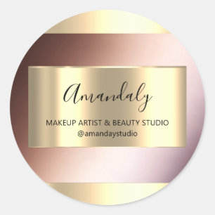 Makeup Beauty Shop Frame Gold Favour Blue Rose Classic Round Sticker