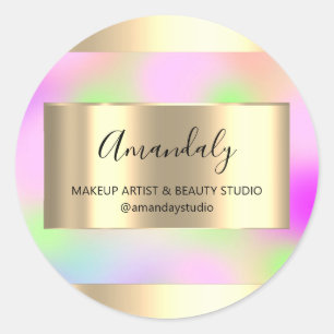 Makeup Beauty Shop Frame Gold Favour Pink Classic Round Sticker