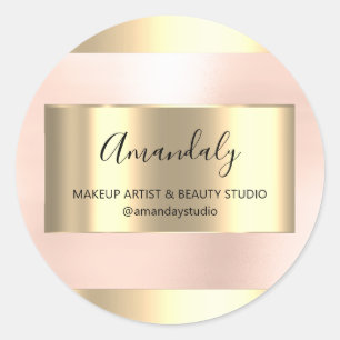 Makeup Beauty Shop Frame Gold Favour Rose Classic Round Sticker
