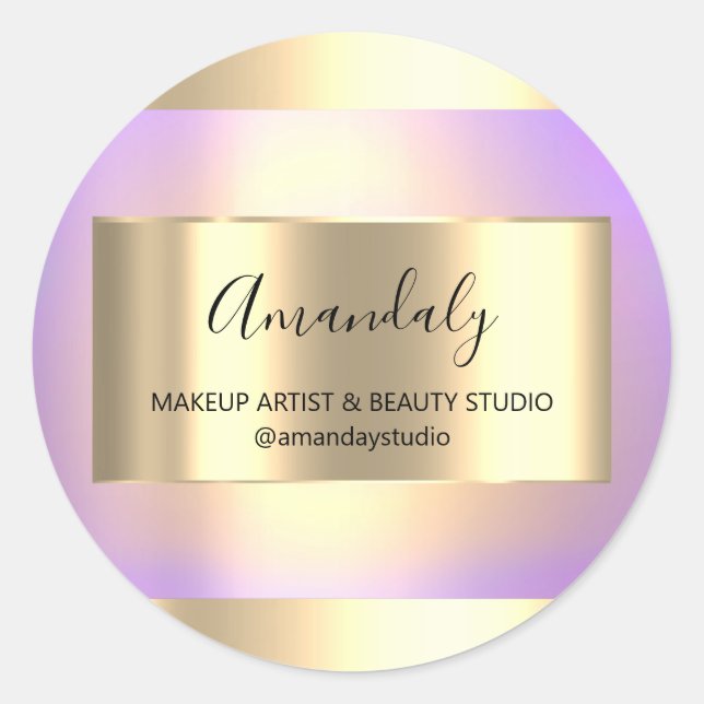 Makeup Beauty Shop Frame Gold Favour Rose  Purple Classic Round Sticker (Front)