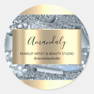 Makeup Beauty Shop Frame Gold Favour Silver Glitte Classic Round Sticker