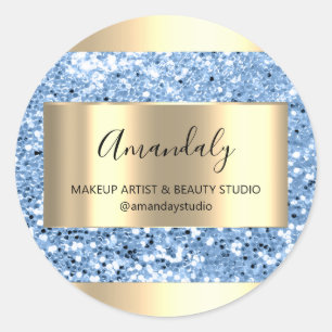Makeup Beauty Shop Frame Gold Favour Thank Blue Classic Round Sticker