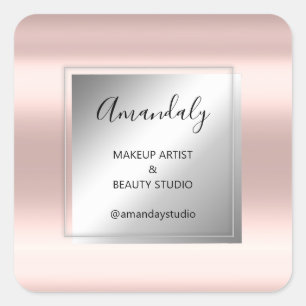 Makeup Beauty Shop Thank Frame Grey Lux Rose Square Sticker