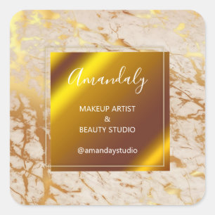 Makeup Beauty Shop Thank Marble Frame Gold Vip Square Sticker