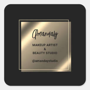 Makeup Beauty Shop Thank You Black Faux Gold  Square Sticker
