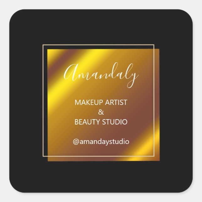 Makeup Beauty Shop THANK YOU BLACK Square Sticker (Front)