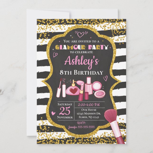 Makeup Birthday Invitation / Glamour Party (Front)