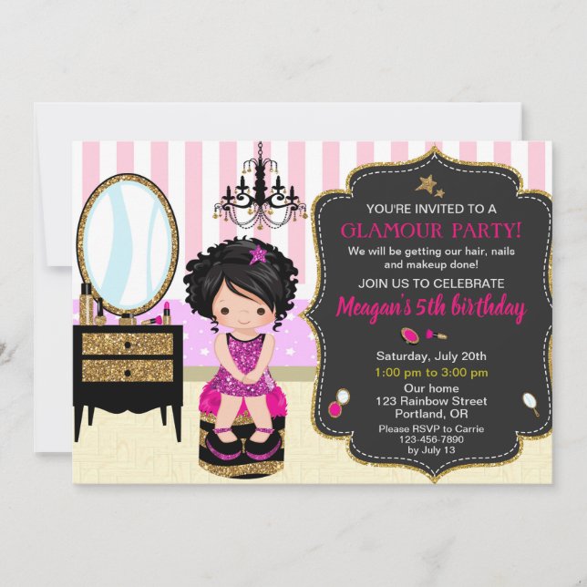 Makeup birthday invitation Glamour party invite (Front)