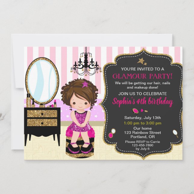 Makeup birthday invitation SPA fashion party girls (Front)