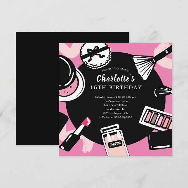 Makeup Birthday Party Invitation (Front/Back)