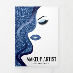 Makeup Blue Glitter Lashes Salon Hairstylist Tri-Fold Card