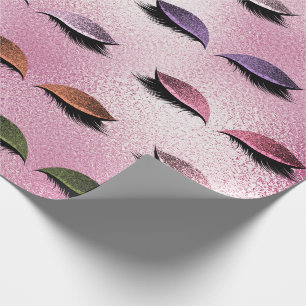 Makeup Blush Eyes Glass Pink Rose Glitter Lashes Wrapping Paper