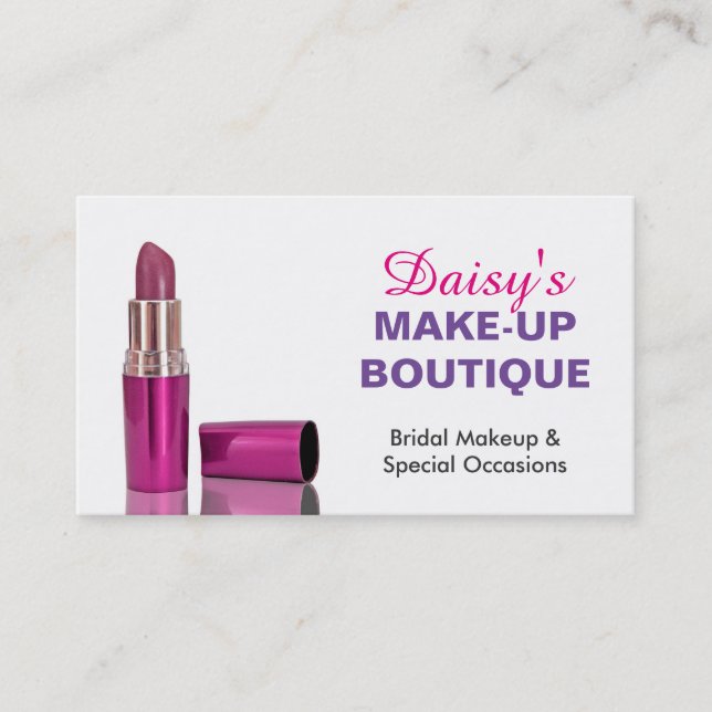 Makeup Boutique Salon Stylish Pink Purple Lipstick Business Card (Front)