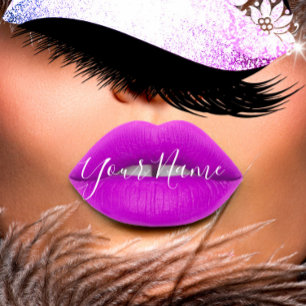 Makeup Boutique White Kiss Purple Lips Lash QRCode Square Business Card