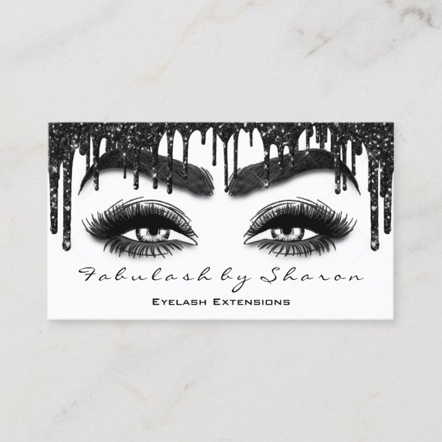 Makeup Brow Eyelash Extension QR Code Drips Black  Business Card (Front)