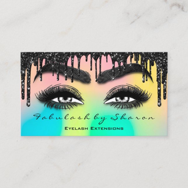 Makeup Brow Eyelash Extension QR Code Drips Holog Business Card (Front)