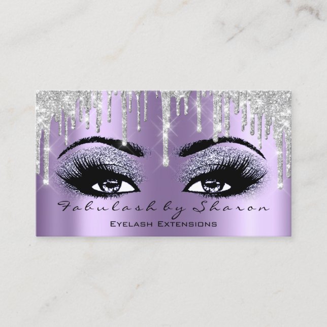 Makeup Brow Eyelash Grey Silver Purple Drips Business Card (Front)