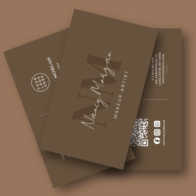 Makeup Brown Monogram QR Code Logo  Business Card (Creator Uploaded)