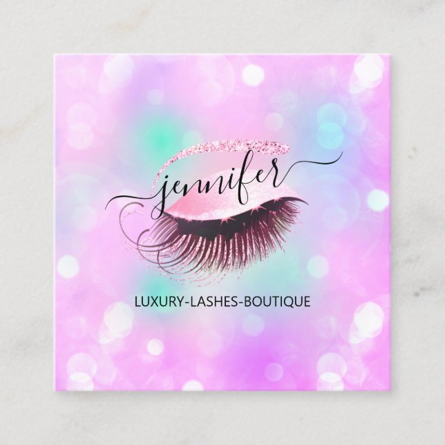 Makeup Brows Eyelash QR Code Logo Beauty Studio  Square Business Card (Front)