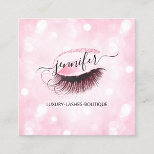 Makeup Brows Eyelash QR Code Logo  Pink Square Business Card