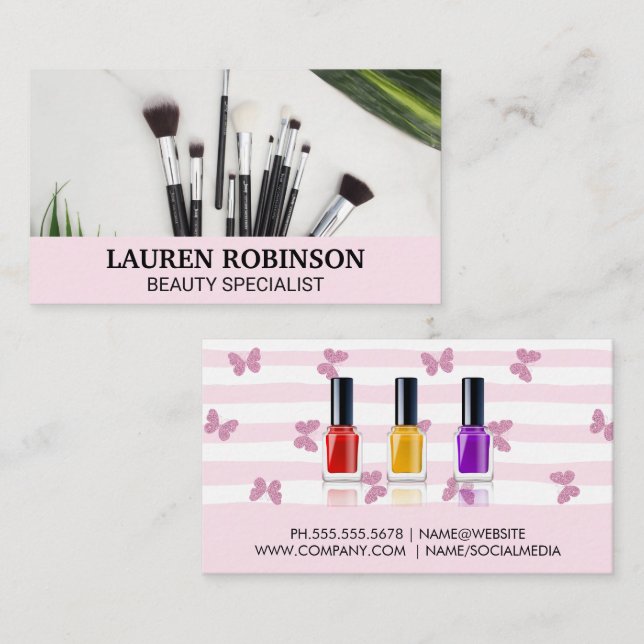 Makeup Brushes and Nail Polish Business Card (Front/Back)