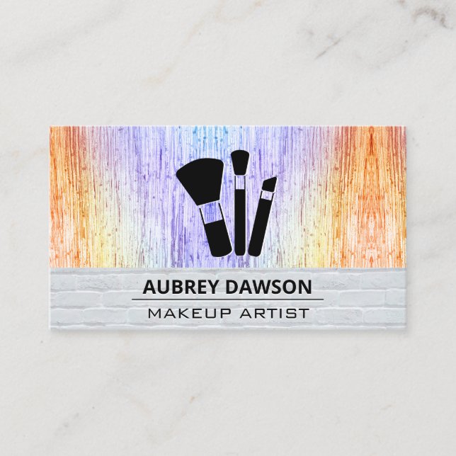 Makeup Brushes | Bricks and Colourful Texture Business Card (Front)
