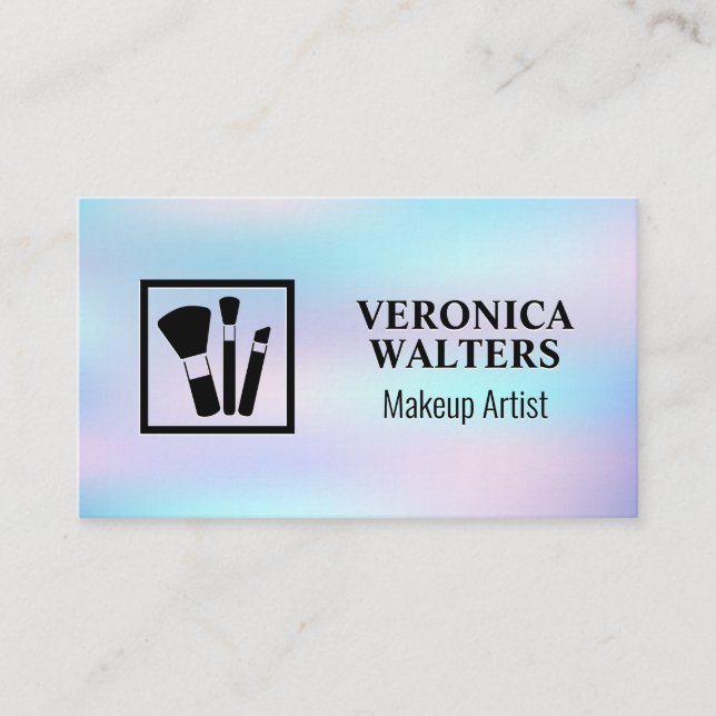 Makeup Brushes Icon | Pastel Gradient Loyalty Card (Front)