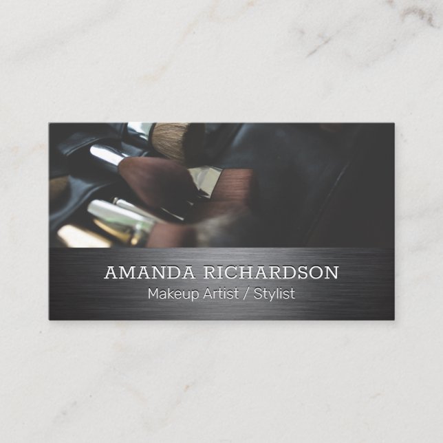 Makeup Brushes | Metal Silver Brushed Business Card (Front)