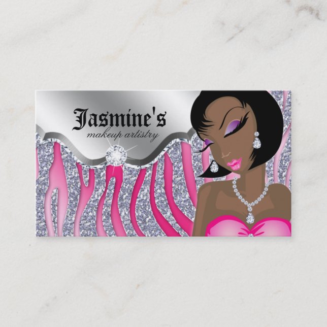 Makeup Business Card African American Zebra PS (Front)