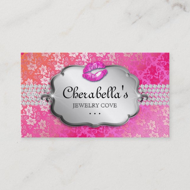 Makeup Business Card Lace Pink Orange Lips (Front)