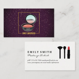 Makeup Compact and Brush   Purple Sparkle Business Card