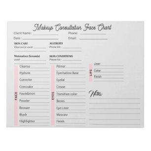 Makeup Consultation Face White and Pink Chart Notepad